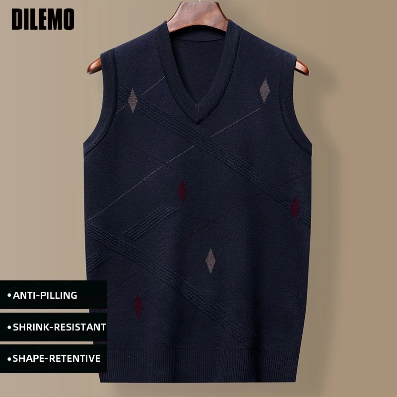

Top Grade New Autum Winter Fashion Brand Knit Pullover Argyle V Neck Sleeveless Sweater Vest Mens Casual Men Clothes