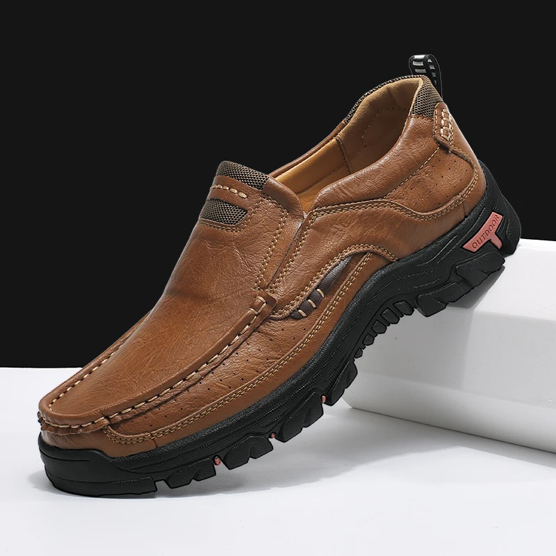 

YUYIN Handmade Leather Men Shoes Casual Outdoor Slip On Loafers Men Shoes Flats Moccasins Walking Shoes Non-Slip Dropshipping