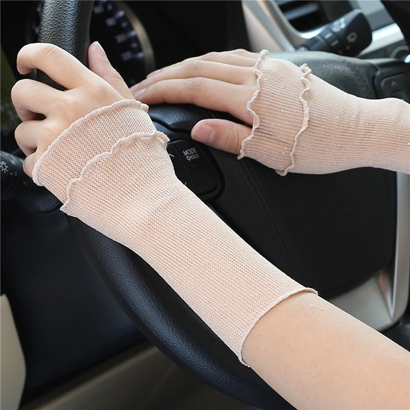 Gants sans doigts respirants pour femmes, manches courtes de protection solaire, chauffe-bras doux, mancommuniste en dentelle fine pour dames, mitaines de protection solaire UV, été