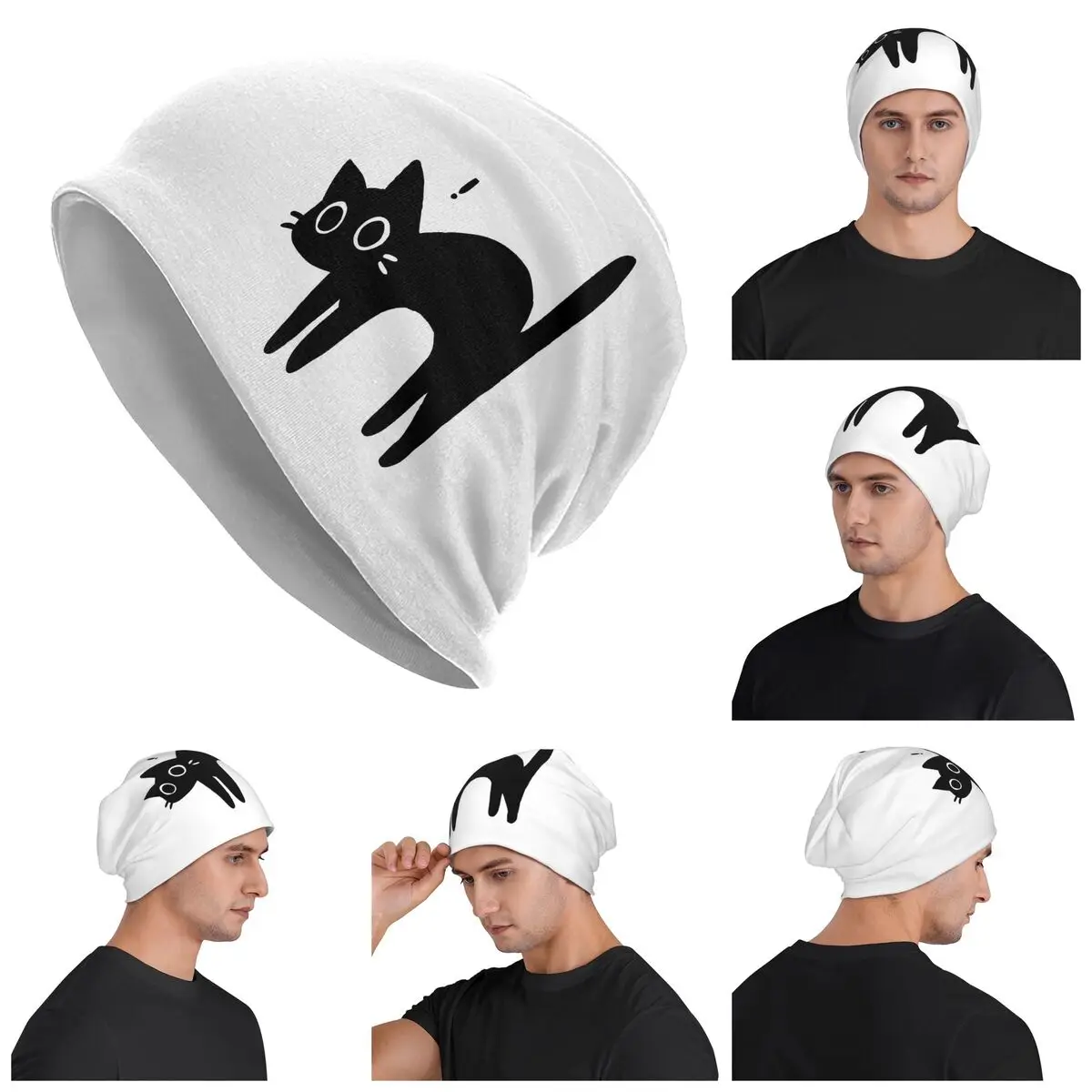 

Милые шапки с черным котом для мужчин и женщин, шапки для взрослых, вязаная шапка, теплая шапка в стиле хип-хоп, осенне-зимняя уличная шапка с черепами