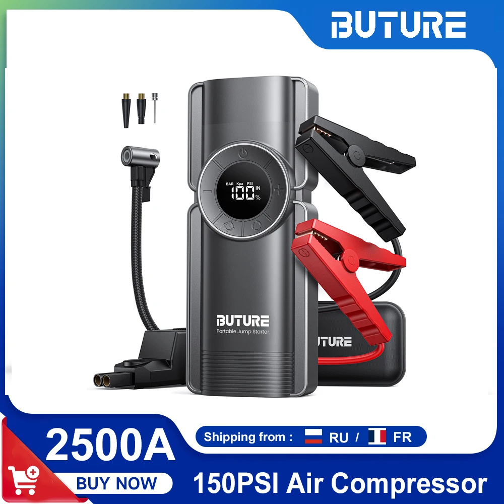 Buture-arrancador de batería 4 en 1, compresor de aire de bomba de 150PSI, Banco de energía de 20000mAh, dispositivo de arranque de 2500A, inflador