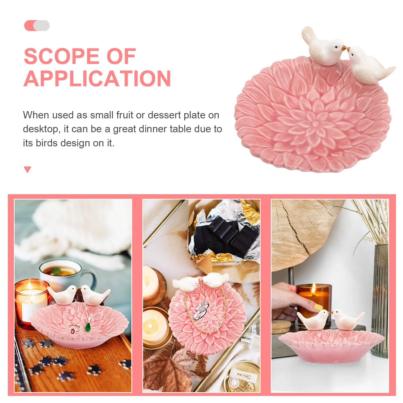 

Декоративная керамическая тарелка для украшений с изображением птиц, для хранения ювелирных изделий, декора рабочего стола, витрин, подачи фруктов и десертов