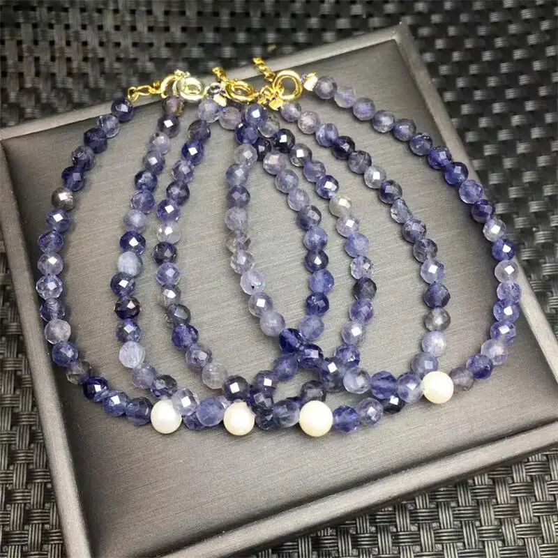 4MM Natural Iolite Facet Bead Pearl Bracelet Fashion Women Healing Jewelry Gemstone Reiki Energy Stone Gift 1pcs