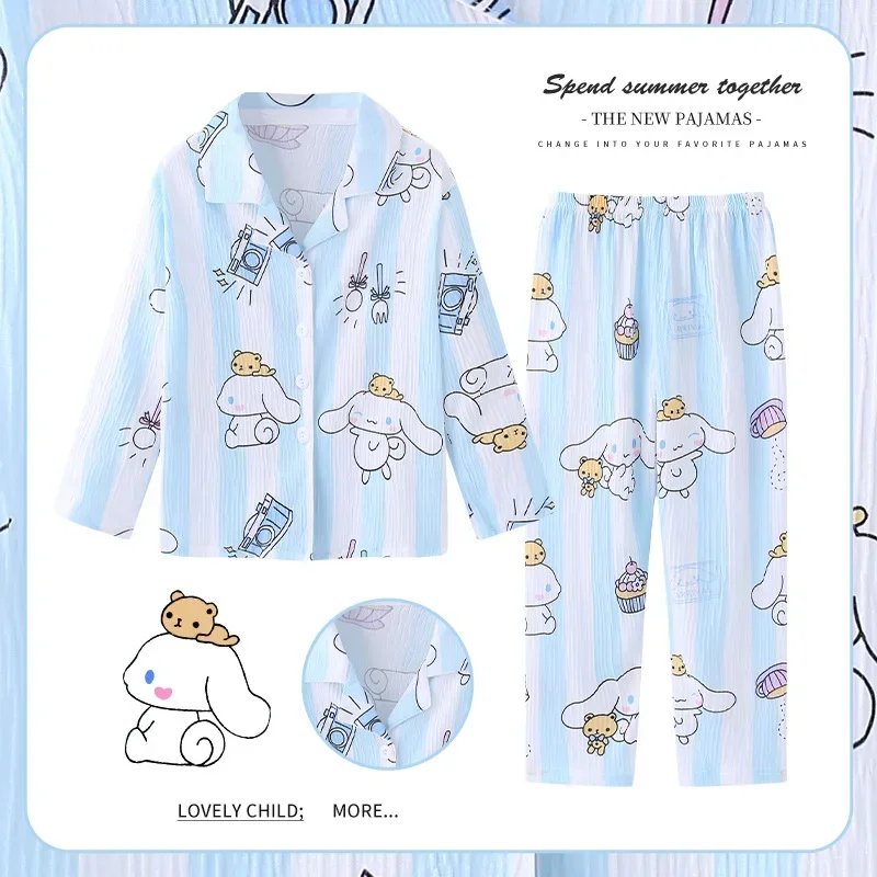 Sanrio zestawy piżam dziecięcych Kawaii Anime flanelowa zimowa dziecięca bielizna nocna śliczne Anime jesienne piżamy Homewear dziewczyna ciepła odzież codzienna