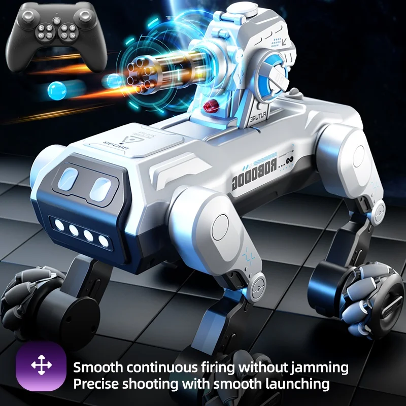 Simulação de detecção de toque inteligente conjunta controle remoto robô cão 2.4g lançamento bala cantar & dança iluminação led andando rc robô cão