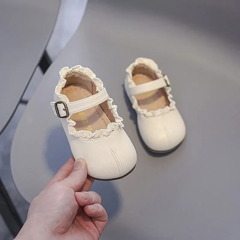 Spring Autumn Baby Girls Leather Shoes Children Lace Party Princess Shoes Non-slip Soft Sole Toddler Kids Lightweight Shoes