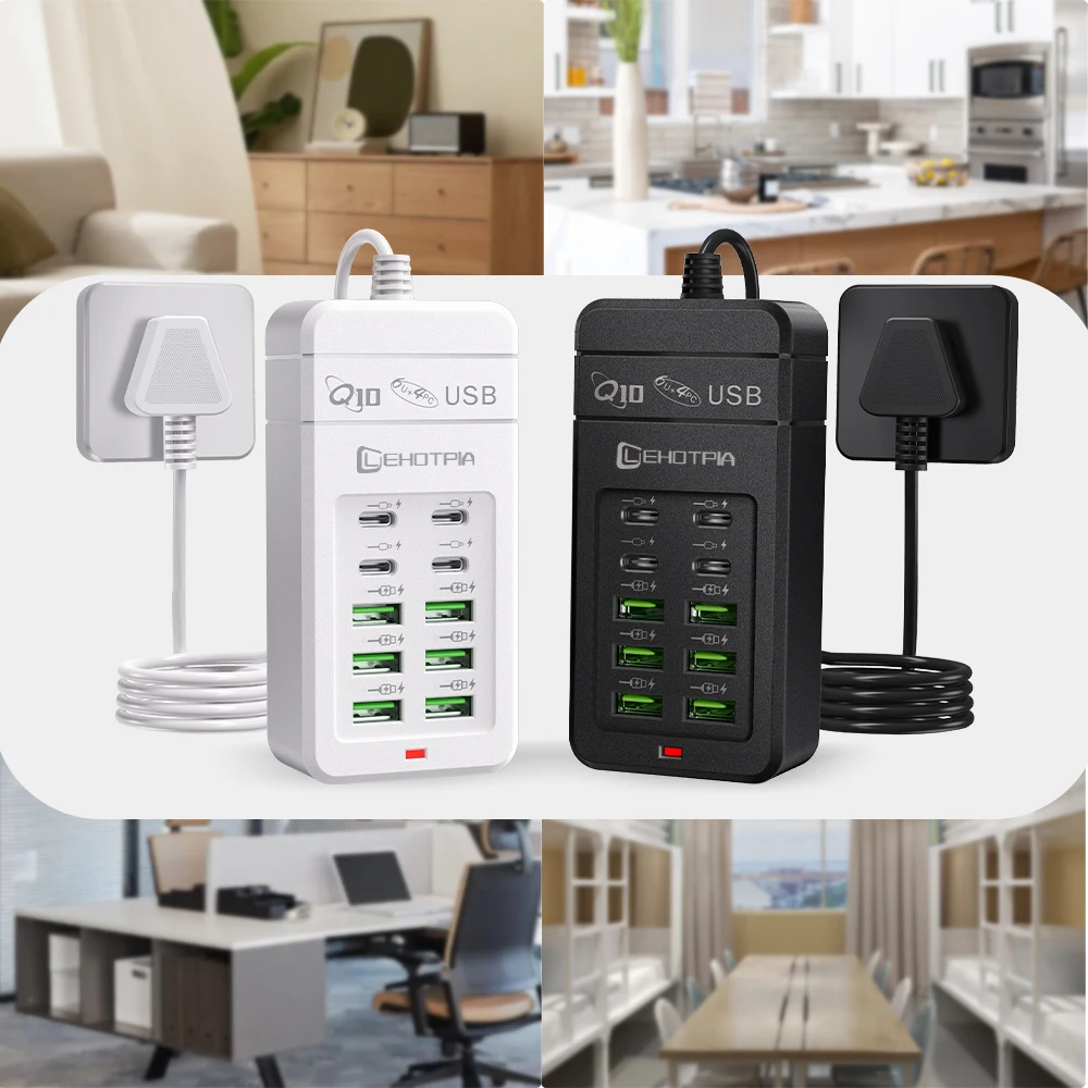 الاتحاد الأوروبي المملكة المتحدة الولايات المتحدة التوصيل متعددة سريعة شاحن USB محول الطاقة 1.2 متر تمديد الحبل 6 USB-A 4 USB-C المحمولة للهاتف المحمول مقبس USB