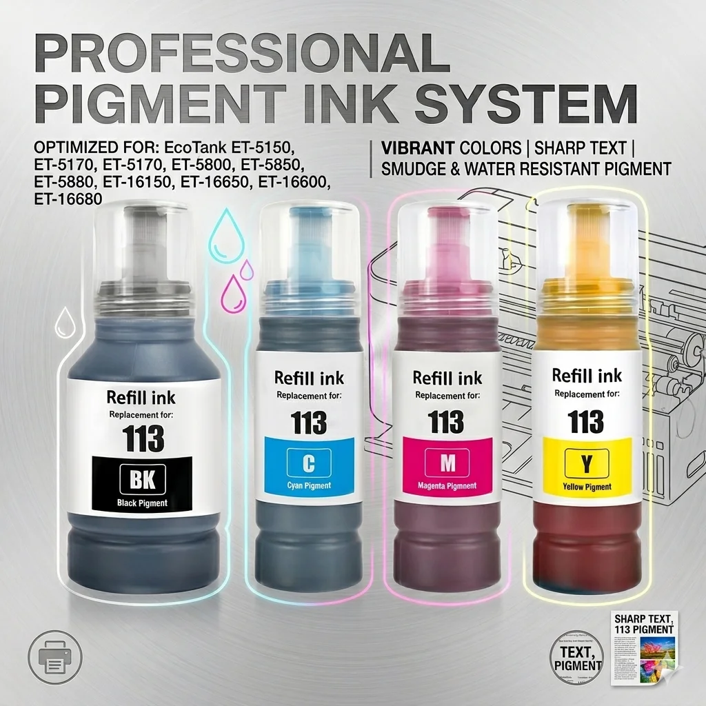 

1Set 113 C13T06B140 T06B Pigment Ink for Epson Ecotank 5150 5170 5800 5850 5880 16150 16650 16600 16680 Printer