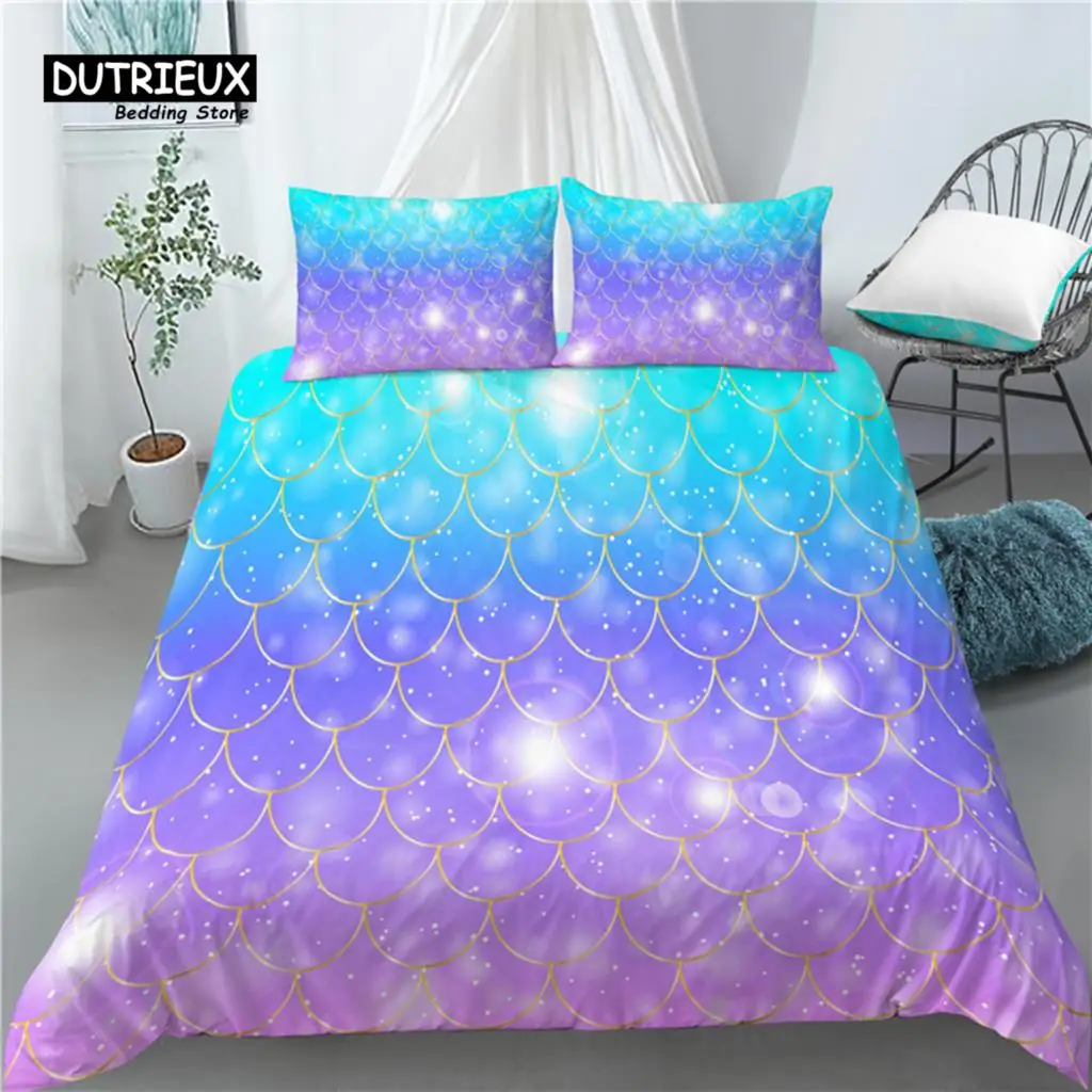 

Luxury 3D Mermaid Scales Print Home Living 2/3Pcs Comfortable Duvet Cover PillowCase Bedding Set Queen and King EU/US/AU Size