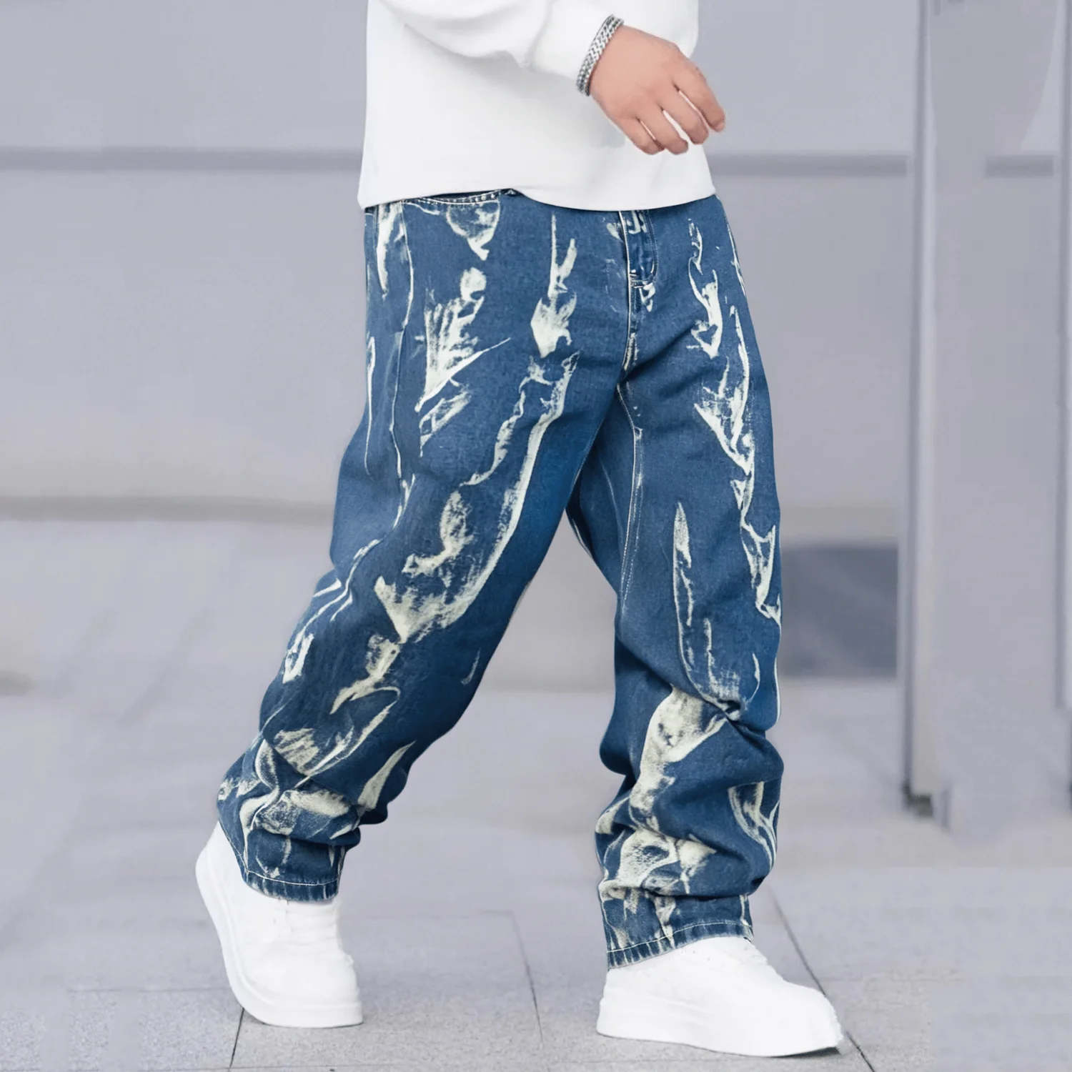 

Summer Men's Goth Black Tie-Dye Jeans Hip Hop Fashion Personality Design Wide-Leg Denim Pants 2025 New Vintage Baggy Jean Hombre
