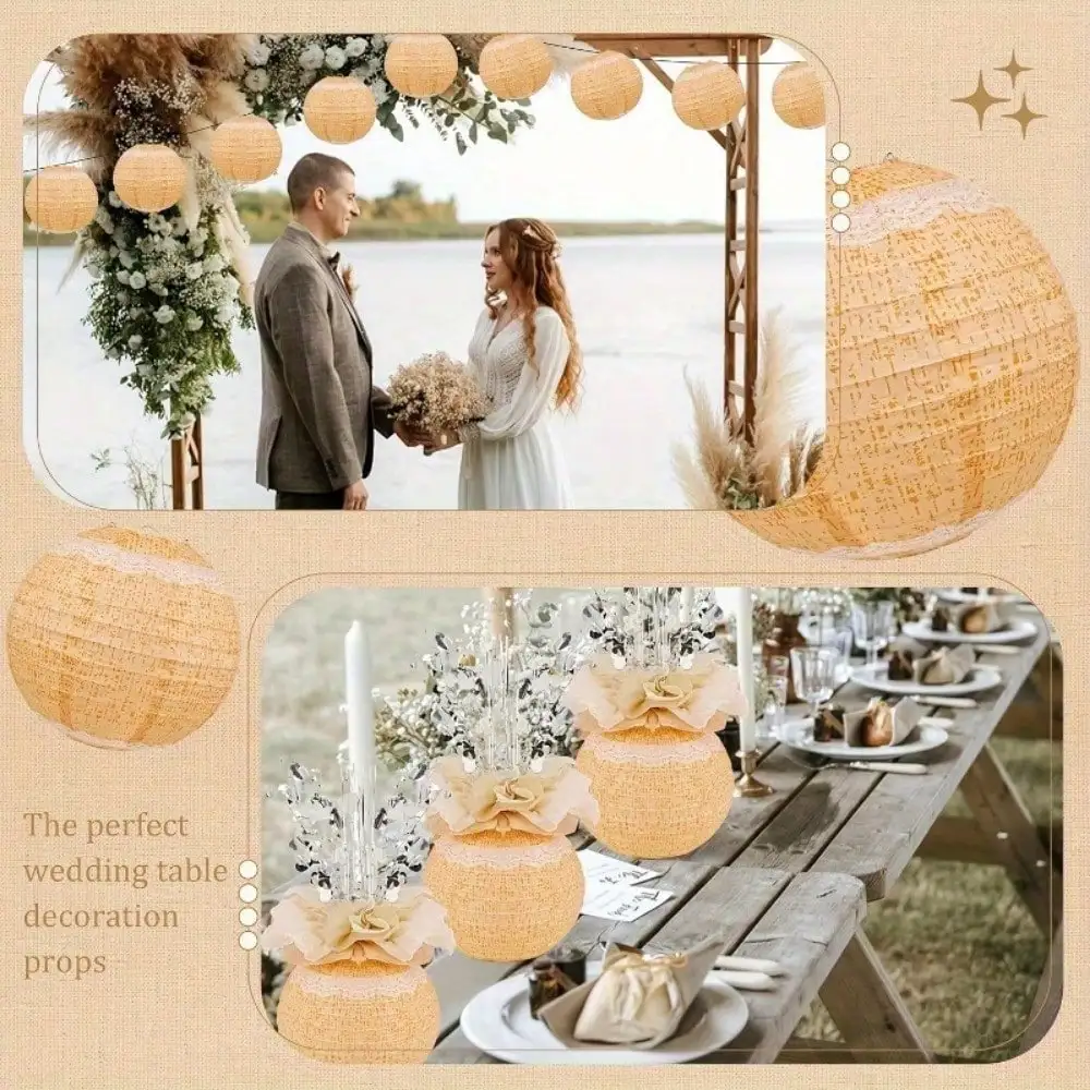 실내 장식을 위한 6pcs 레이스 인쇄 삼베 보헤미안 종이 등불, 생일 파티 장식을 위한 중국 종이 등불.