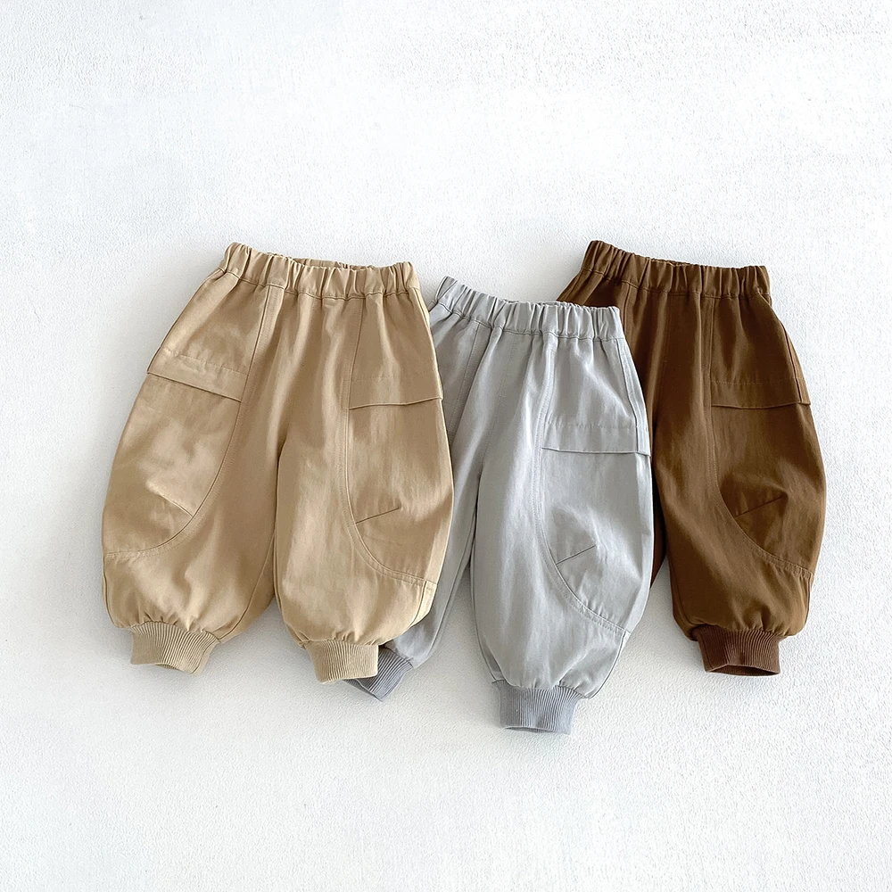Kids Pants 1-6T Boys Tapered Pants Autumn Solid Color Kids Clothes Loose Thin Girls Trousers Leisure Children Sweatpants