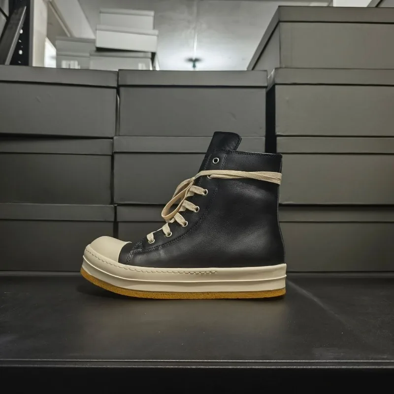 

High Quality New Black Leather High-top Elevator Platform Ankle Boots Men Women Zipper Casual Shoes