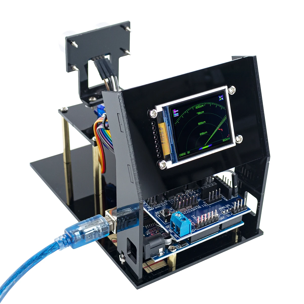 LAFVIN Simulation Ultrasonic Radar Sensor Module for Arduino DIY Kit 180-Degree Scanning Detector With 1.8" SPI TFT Screen