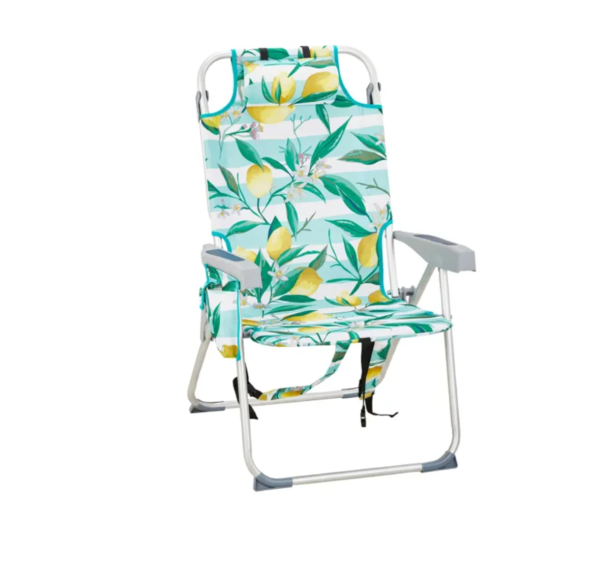 

63*70*99cm Heightened Oxford Cloth Silver White Aluminum Tube Bearing 100kg Beach Chair Lemon