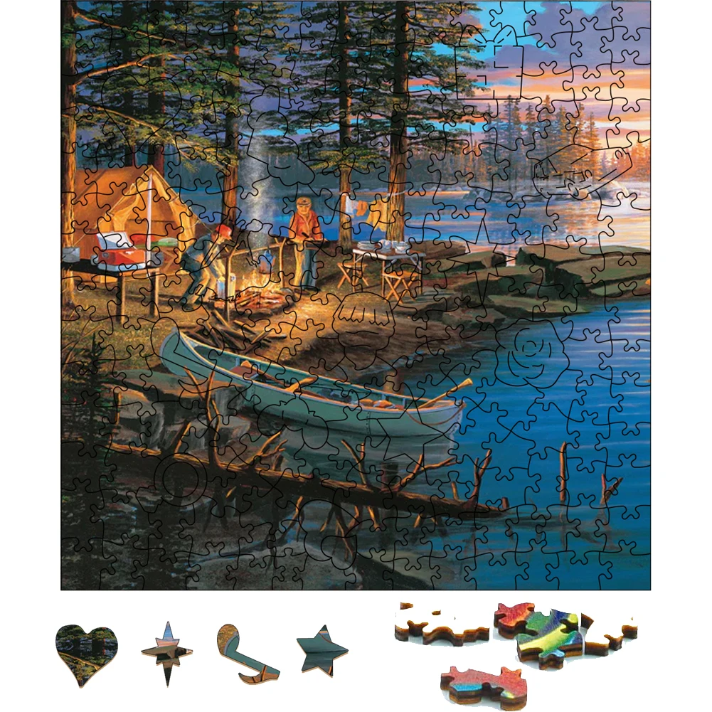 Drewniane ognisko przy strumieniu Puzzle Jigsaw na prezenty Festiva Puzzle z drewna gra planszowa Puzzle z drewna na wakacje