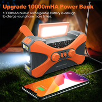 10000mAh Multifunction Radio Solar Powered Hand Crank USB Charging FM AM NOAA Weather Radio Emergency LED Flashlight Power Bank
