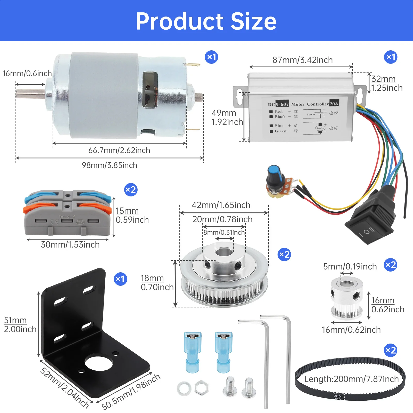 12V-24V 775 DC Electric Motor GT2 Timing Belt Pulley and Motor Controller Kit 2GT Synchronous Wheel Kit for DIY Milling Machine