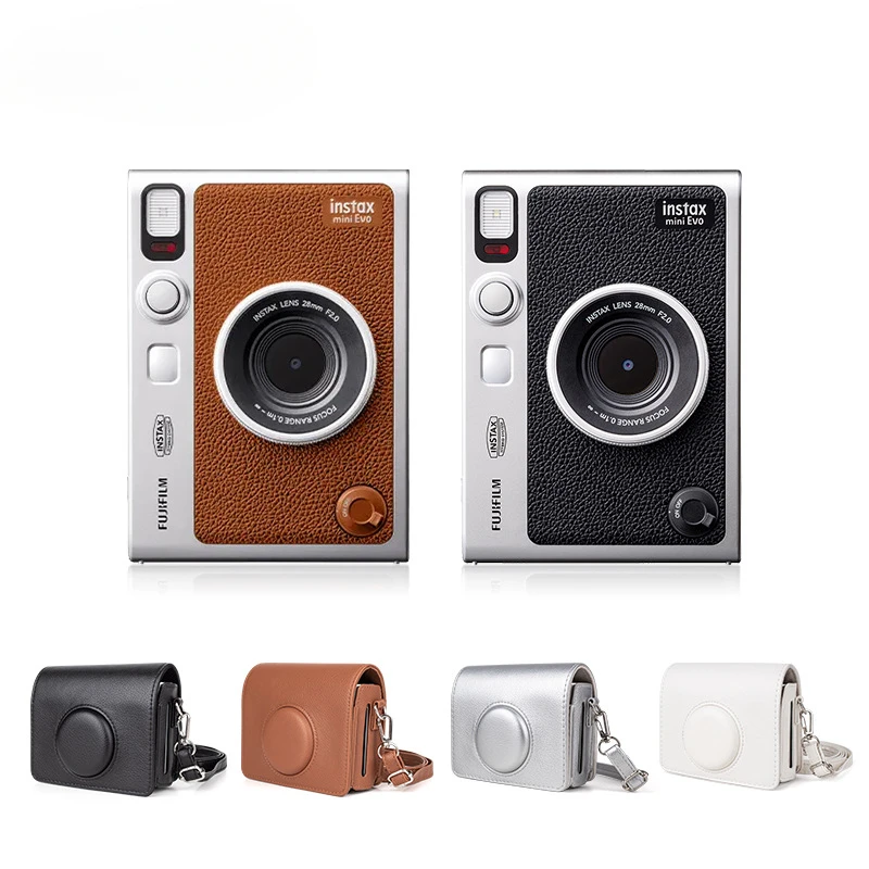 For Polaroid instax mini EVO solid color camera bag lychee pattern PU leather camera storage bag retro