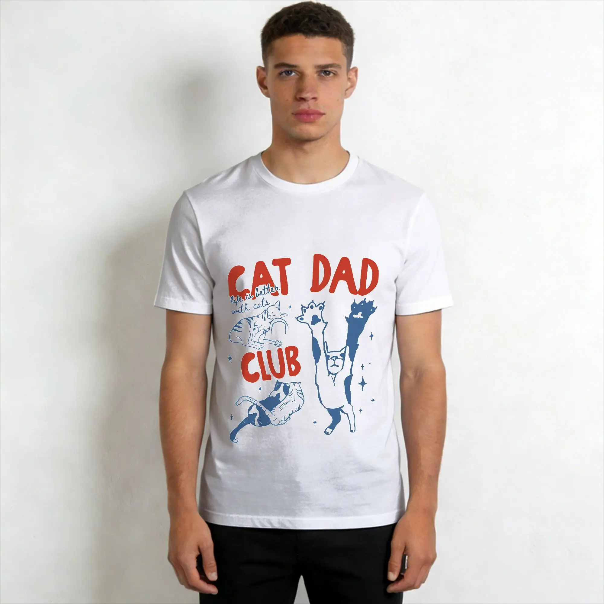 Leisure Cat Dad Club  T-Shirts for Men Crew Neck Cotton T Shirt  Short Sleeve Tees Gift Idea Tops