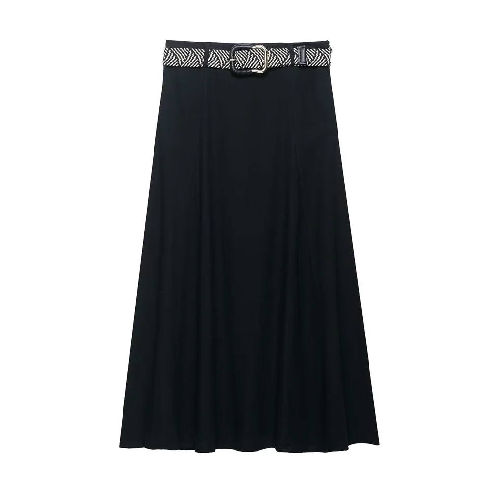 

BSK&TRAF2025belt design casual versatile loose daily comfortable solid color skirt summer new women's clothing