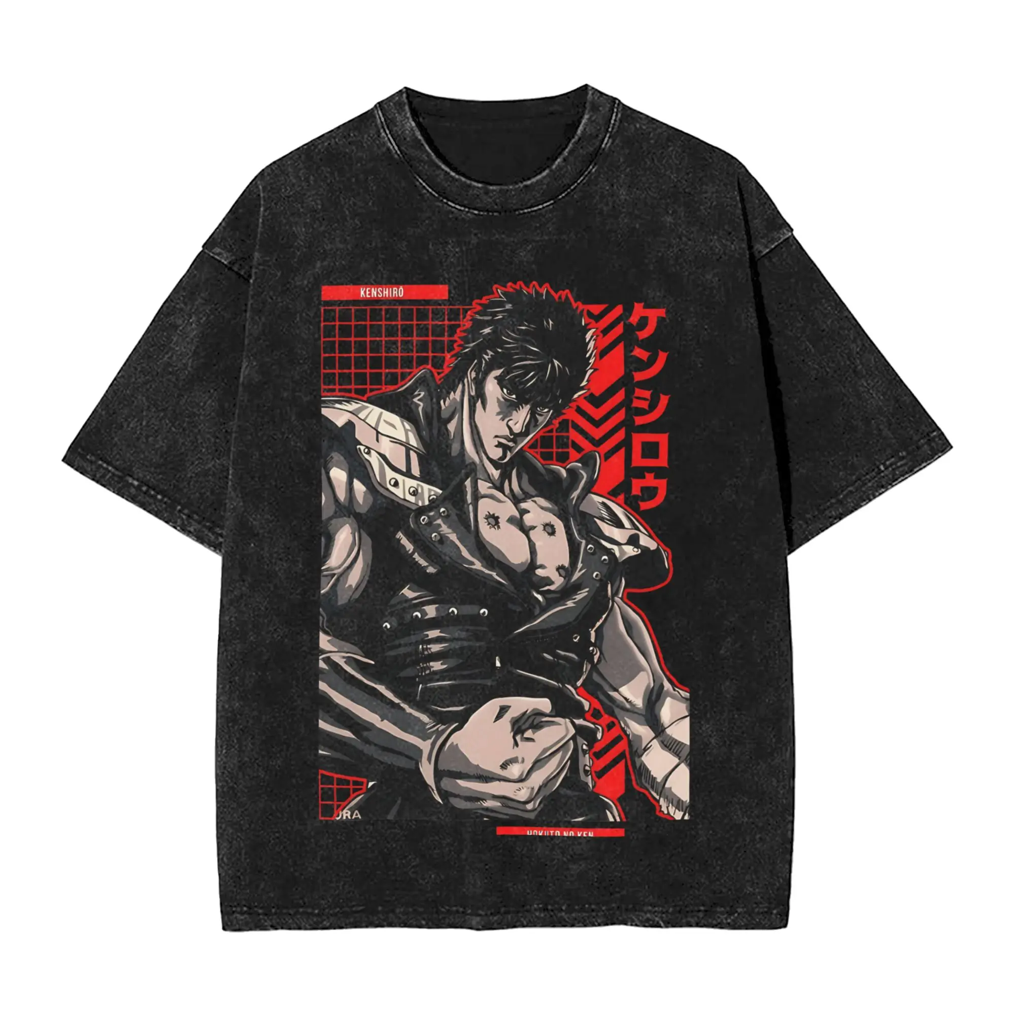Music Vintage Guerriero Call Me Fist of the North Star  Washed T Shirt Streetwear T-Shirt  Tees Tops Cotton High Street Printed