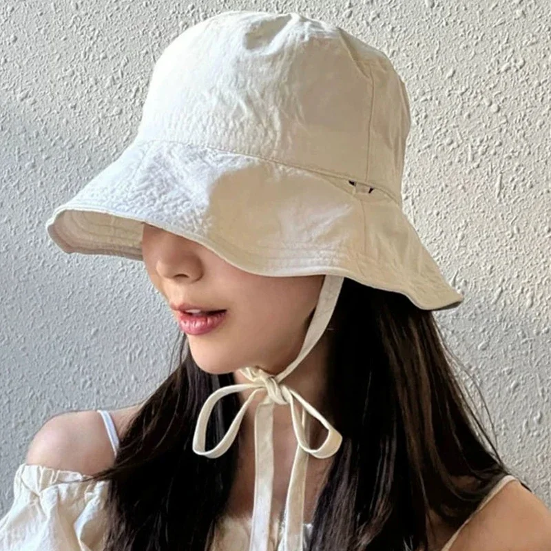 Summer Lady Fisherman Hat Stylish Lace-up Women\'s Fisherman Hat with Wide Brim Anti-uv Protection Cap for Sunshade Windproof