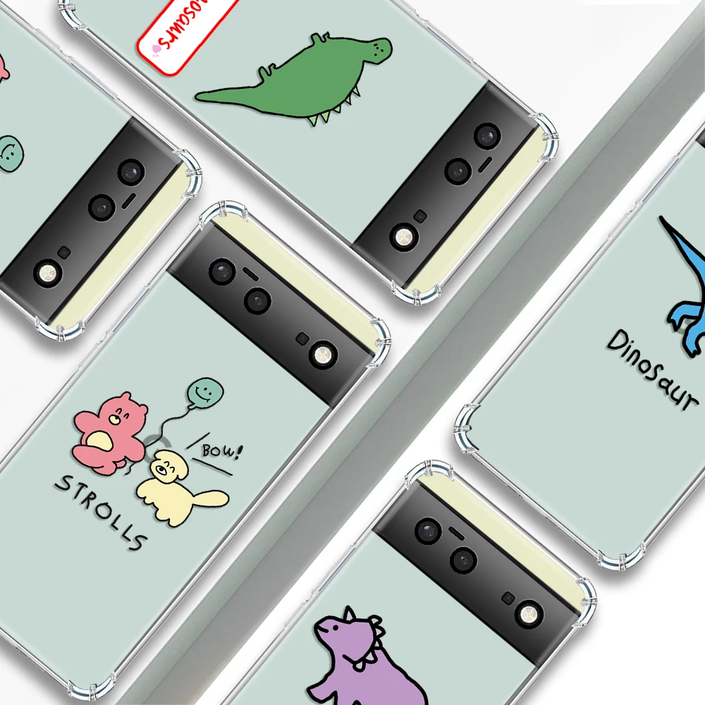 

Cute Dinosaur Cartoon Shockproof Soft Case for Google Pixel 7a 6a 7 6 Pro Clear TPU Phone Back Cover for Pixel 7Pro Cases Fundas