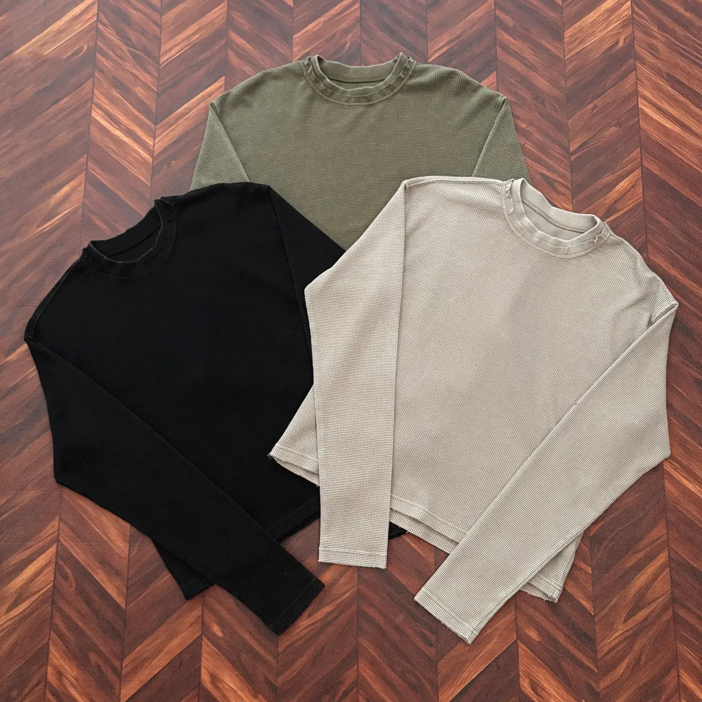 26AW Waffle Casual New Vintage Tops Hip Hop Cotton Loose Oversize No Logo Short Section Tees Streetwear Long T-shrit for Men