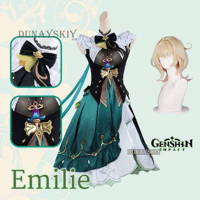 Emilie Cosplay Spel Genshinimpact Kostuum Emilie Pruik Jurk Pak Hallowmas Party Uniform Anime Rollenspel Outfit Voor Vrouw