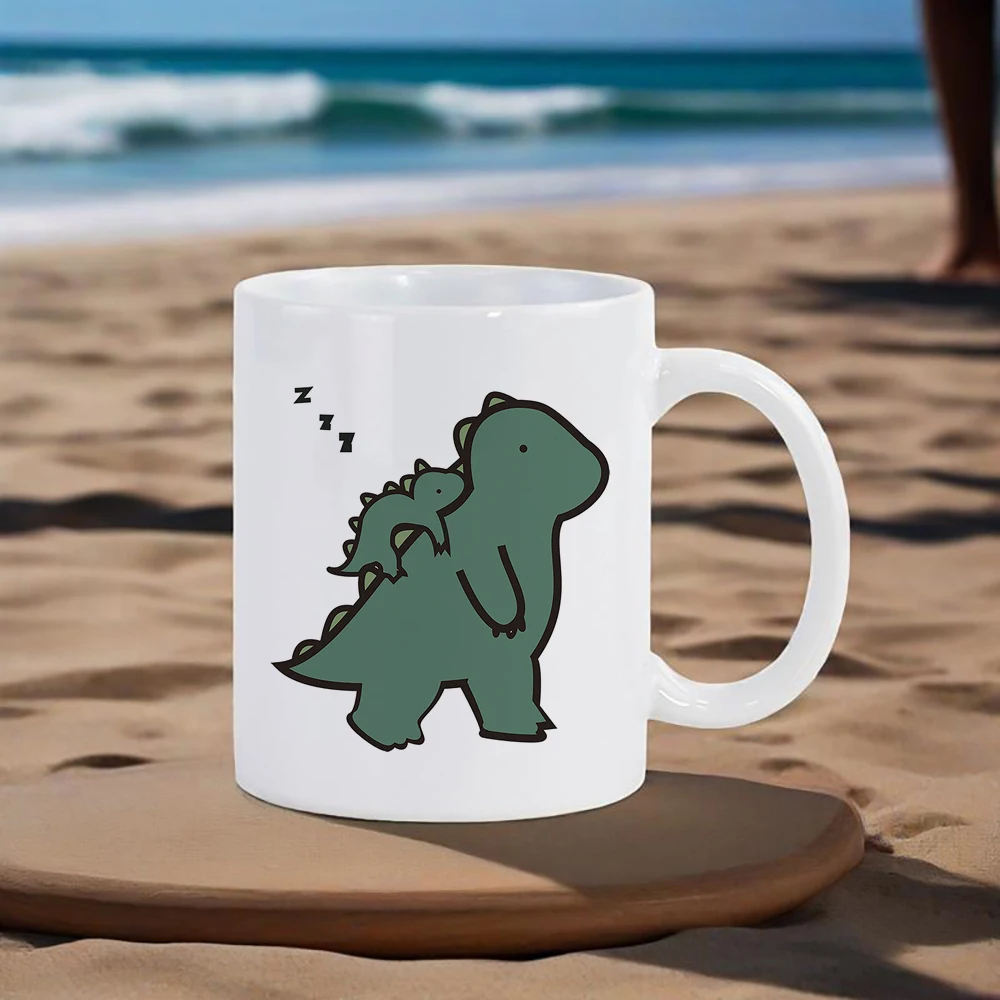 

Funny Cartoon Dinosaur Themed Milk Mug Ceramic Drinkware Green Color For Children Adults Breakfast Tea Coffee Original Mugs Cups