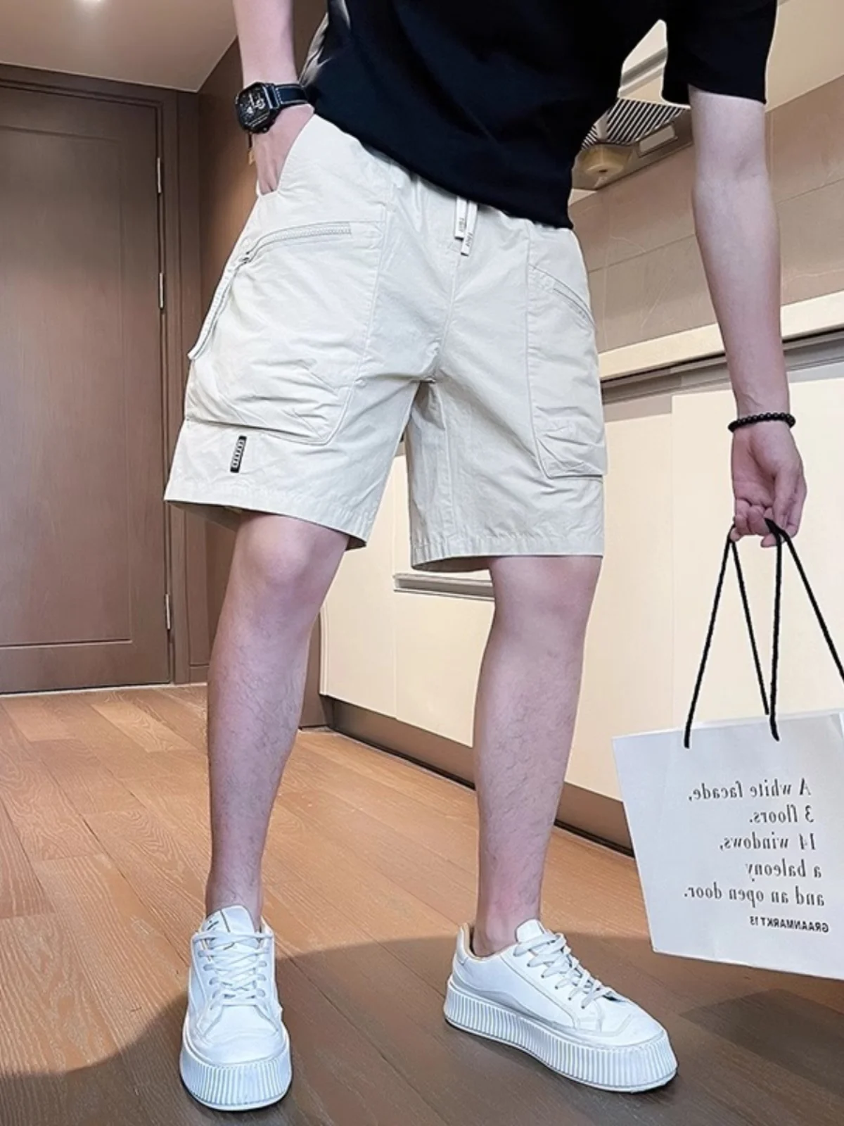 

Summer Thin Five-Quarter Men's orts Casual Workwear Pants with kets Loose Fit Youthful Sle Pure Color Leisure Trousers