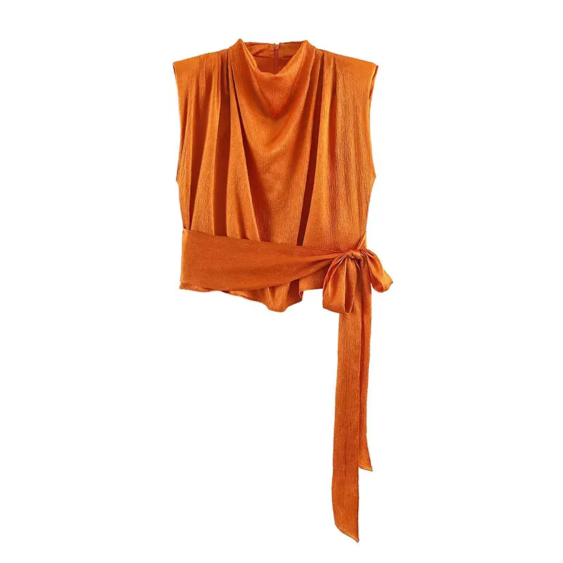 Smvp 2026 Frühling Sommer Neue Plissierte Satin Damen Kurze Tops Modische Schleife Crop Top Weste Ärmellos Elegante Tanktops für Damen
