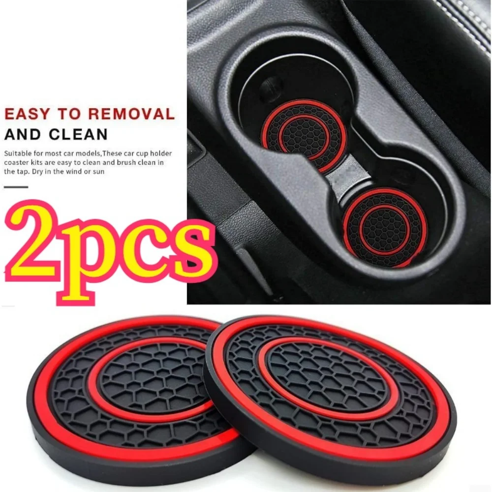2PCS Car Center Console Anti Slip Pad Easy Clean Dustproof Coaster Pvc Double Circle Honeycomb Pattern Car Interior