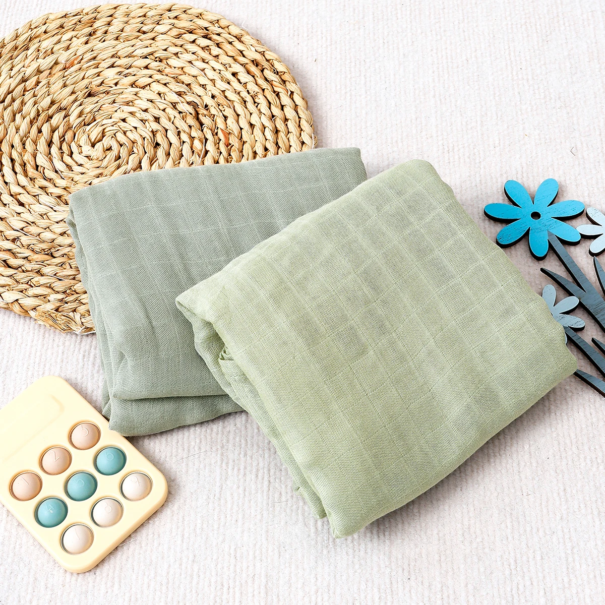 Happyflute 120x110cm Muslin Bamboo Baby Wrap Soft Plain Color Multi-function Swaddle Sleeping Blanket for Newborn Travel Use