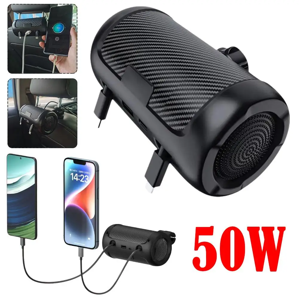 Multi Retractable Backseat Car Headrest Charger 4in1 Quick 50w Car Accessories Multifunctional Adapter For Notebook/ Phone G9n0