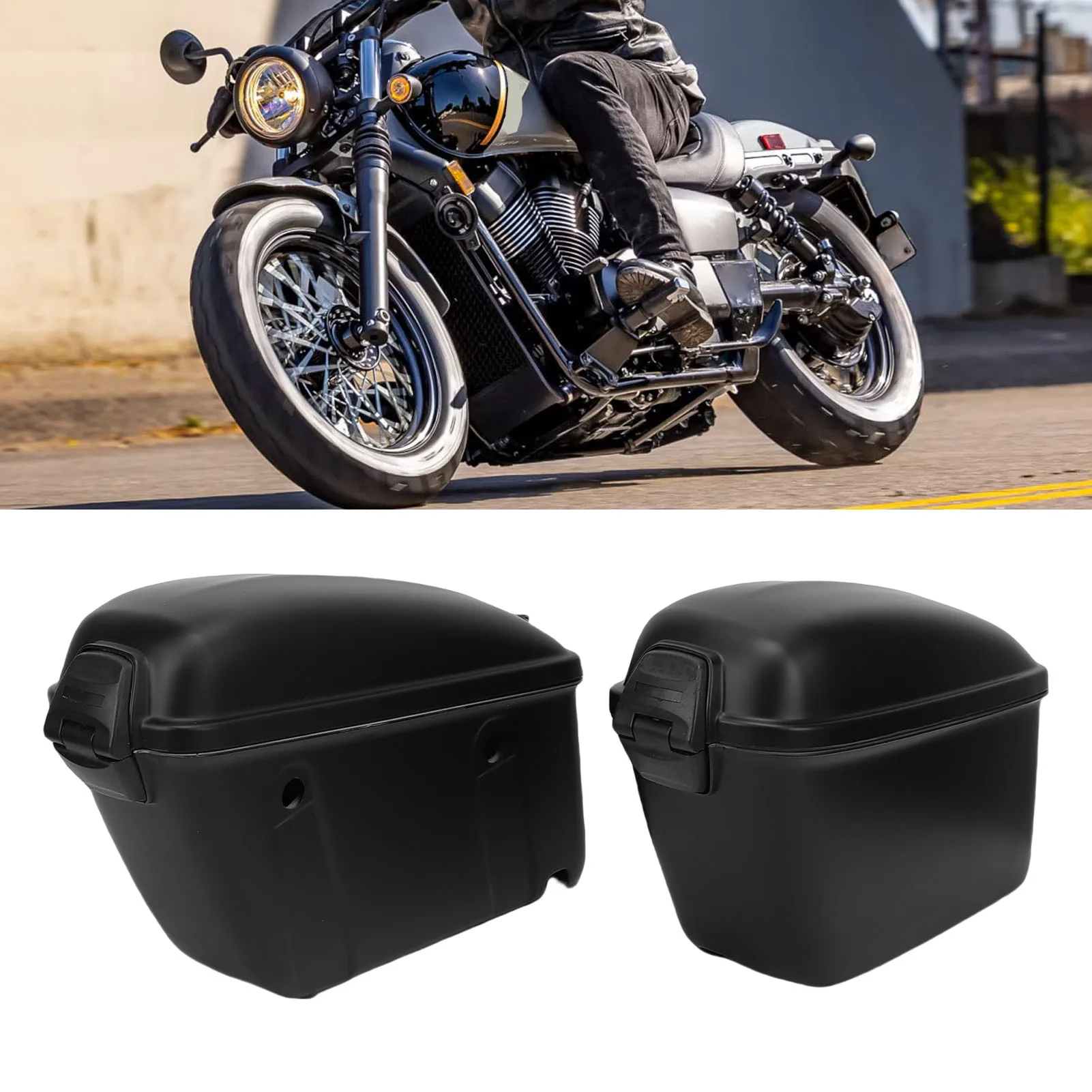 

22L Motorcycle Hard Saddle Bags with Lock Sturdy ABS Water Proof Universal Motorcycle Side Case for Most Motorbikes Matte Black