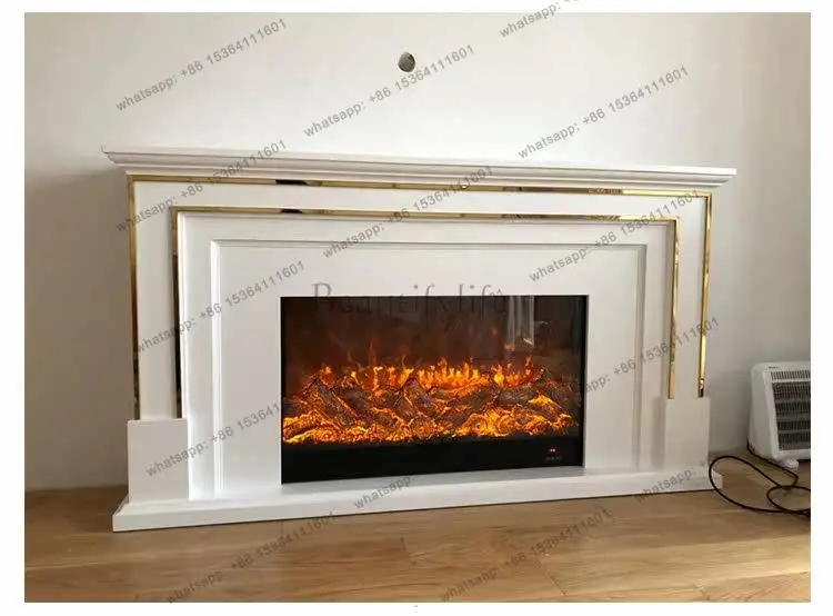 

American fireplace decorative TV cabinet living room solid wood European fireplace TV background wall heating fireplace rack