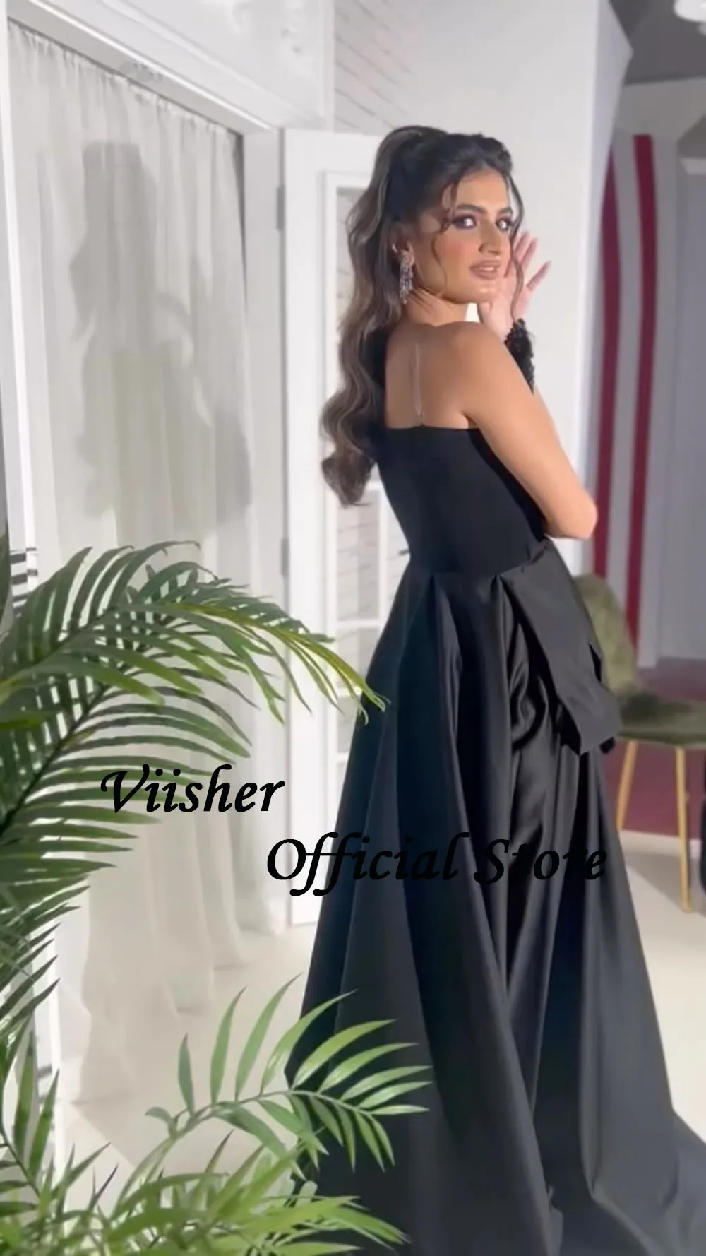 Viisher-Robe de Soirée Sirène Noire Sans Bretelles avec Traîne, Longue Tenue de Bal Arabe de Dubaï, Personnalisée