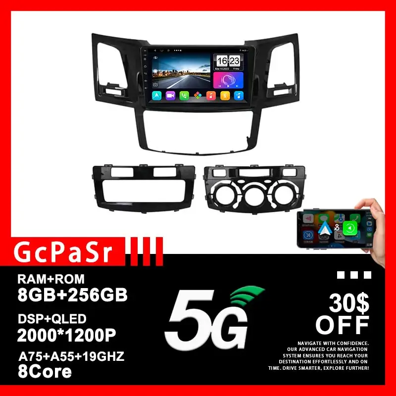 

Android 13 For Toyota Fortuner Hilux 2007 2008 2012 2014 2015 Car radio stereo GPS navigation Carplay BT 5G Wifi HDR QLED Screen