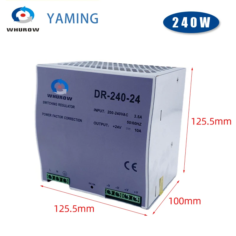 DR-240-24 Industrial Switch Power Supply DIN Rail Mounted Single Output 240W 12V 24V 48V AC DC Converter For LED Strip