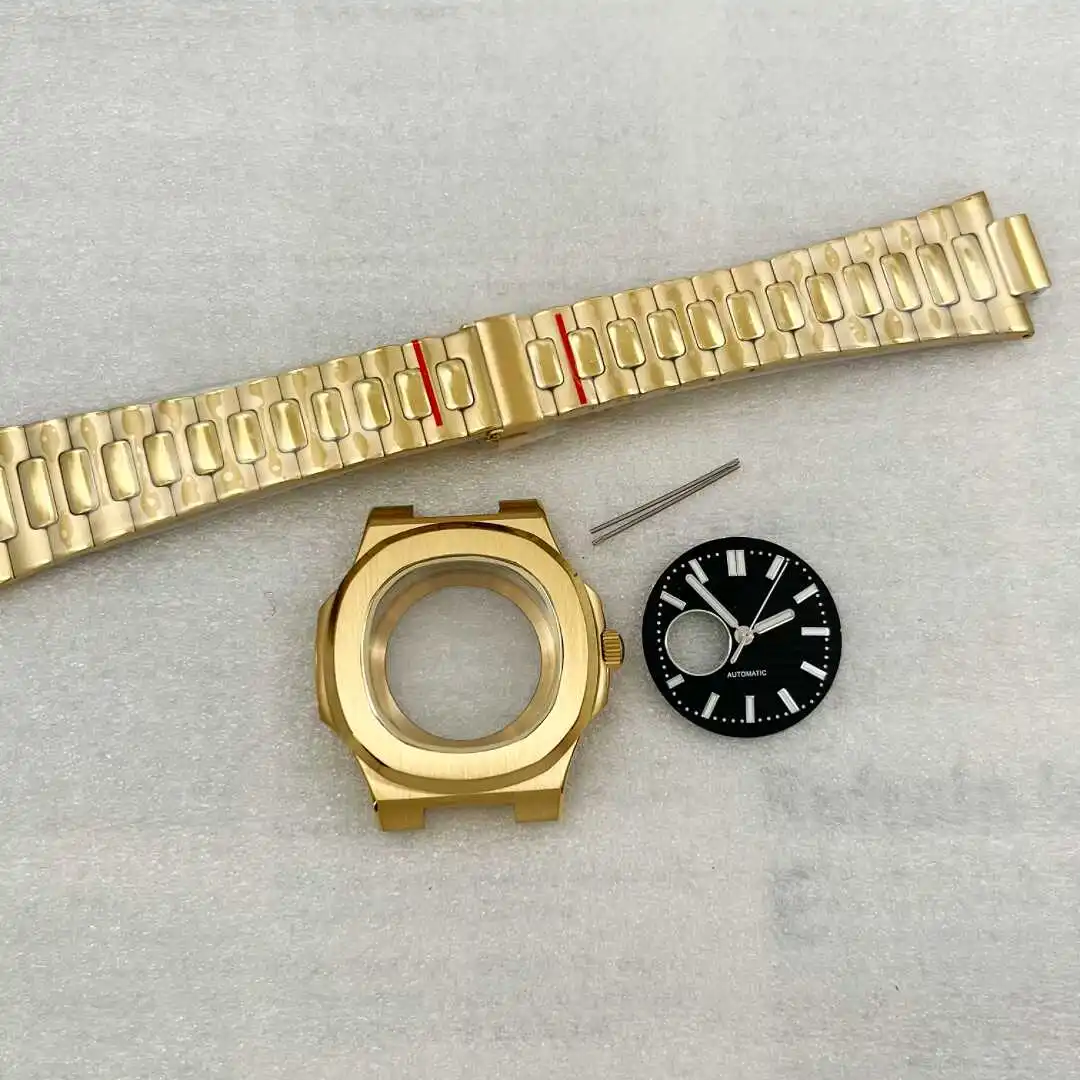 

Корпус и ремешок для часов 41 мм, золотые аксессуары для часов, подходят для механизма NH38, сапфировое стекло, светящийся циферблат