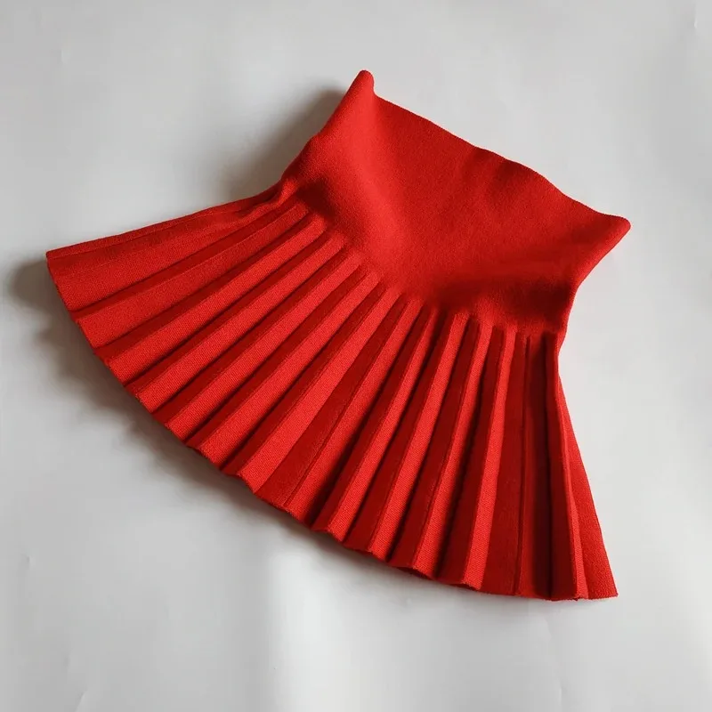 Children's Skirts Autumn/Winter Girls' Skirts Children's Knitted Pleated Short Skirts High Waist Pleated Skirts Solid Color - Image 3