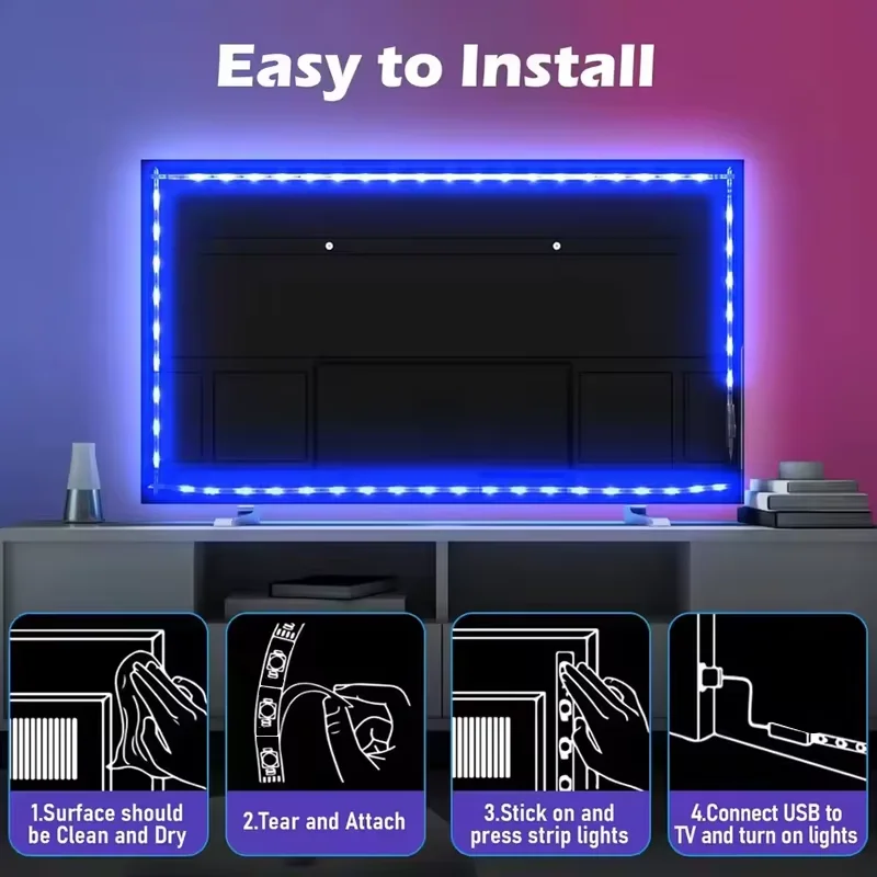 1M USB LED Strip Lights with 24 Keys Remote,60LEDs/m RGB Tape SMD2835 Flexible TV Led Backlight for Bedroom,Party and Home Decor