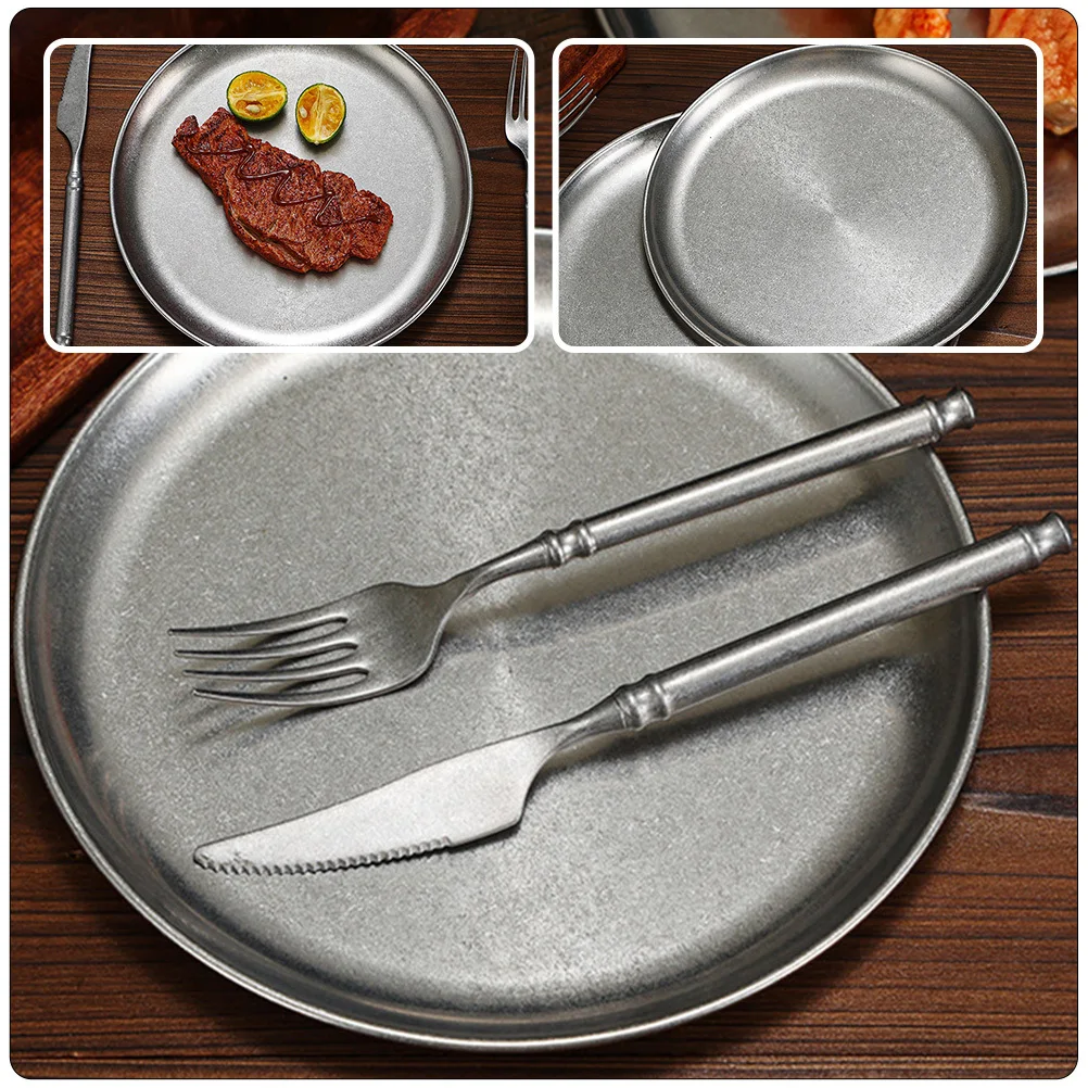 

Stainless Steel Round Food Plate Bbq Tray Compact Lightweight Snack Dish for Meat Fruit Dessert Serving