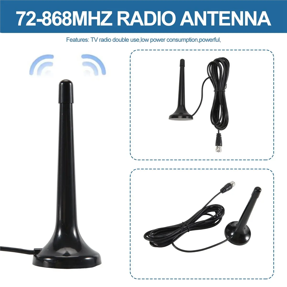 A64K 72-868Mhz Radio TV FM DTMB Antenna Telescopic 15Dbi High Gain Antenna with F Male Connector