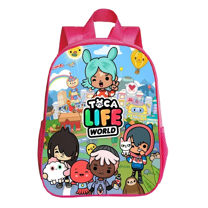 Kids Toca Life World Print Pink Bookbag 12inch Cute Cartoon Kindergarten Backpack Toddler Girls Kawaii School Bags Birthday Gift