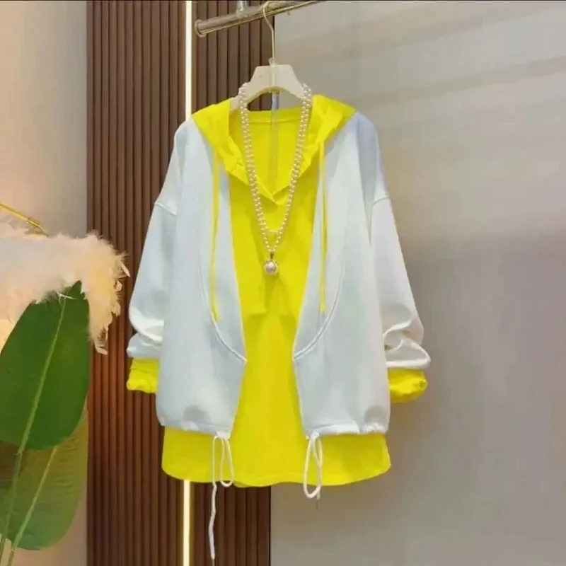 Casual Women Hooded Zip Up Sweatshirt With Drawstring Loose Fit Spring Autumn Wear
