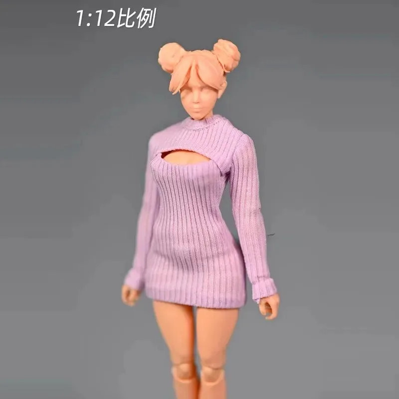 1/12 Scale Female Clothes Long Sleeves Thick Striped Dress Sweater Model for 6" Action Figures RomankeyxCOWL Body Doll
