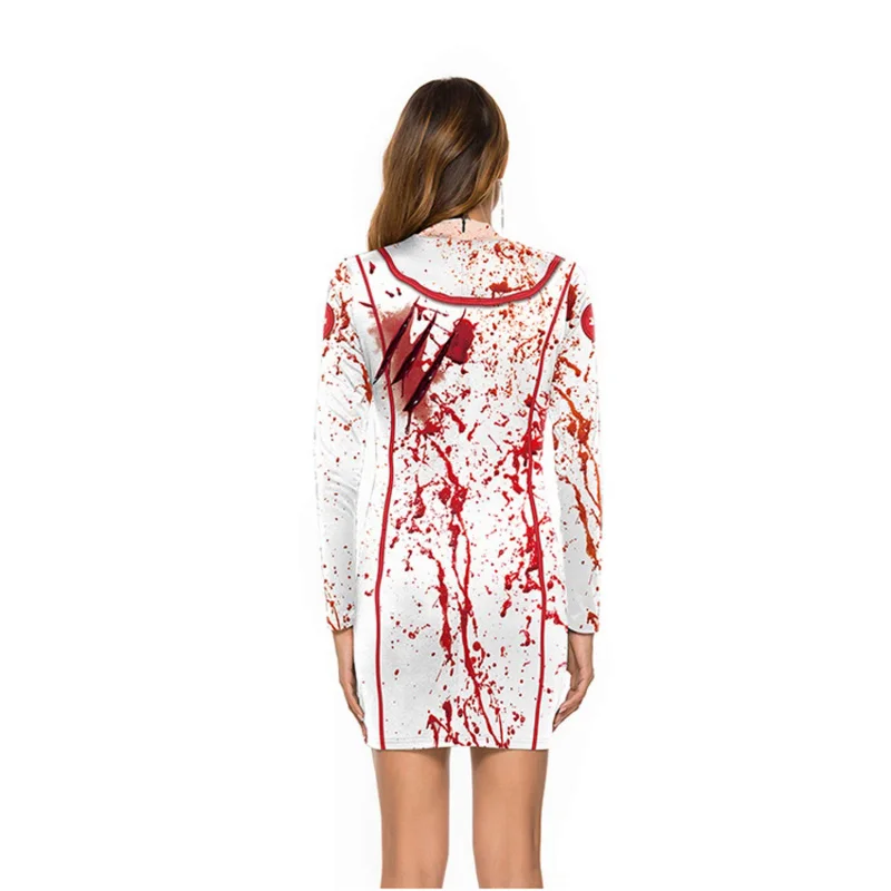 Vestido de juego de rol sangriento para mujer, disfraces de Cosplay de terror terrorífico de Halloween, Mini ropa Medieval americana gótica Sexy de poliéster